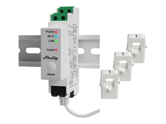 Shelly Pro Series 3EM - V2 - effekt- / energimåler - 120A - trådlø...