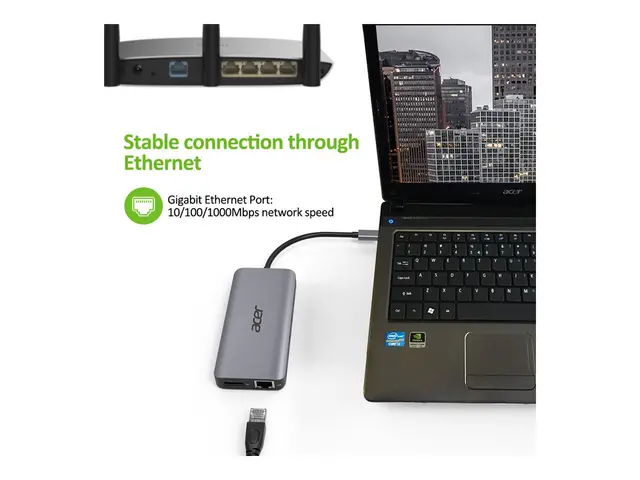 Acer 12-In-1 Type-C Adapter - dokkingstasjon USB-C 2 x HDMI, DP 1GbE