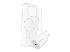 OtterBox Symmetry Series Clear - Baksidedeksel for mobiltelefon MagSafe-samsvar - blank - med Premium Glass-skjermbeskytter og Fast Charge-vegglader USB-C 30 W - for Apple iPhone 16 Pro Max