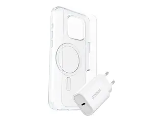 OtterBox Symmetry Series Clear - Baksidedeksel for mobiltelefon MagSafe-samsvar - blank - med Premium Glass-skjermbeskytter og Fast Charge-vegglader USB-C 30 W - for Apple iPhone 16 Pro Max