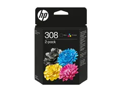 HP 308 - 2-pack - svart, cyan, magenta, gul original - boks - blekkpatron