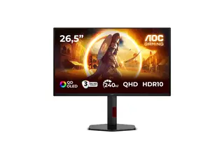 AOC Gaming Q27G4ZDR - G4 Series - OLED-skjerm gaming - 27" (26.5" synlig) - 2560 x 1440 QHD @ 240 Hz - HDR10 - 0.03 ms - 2xHDMI, DisplayPort - svart, rød