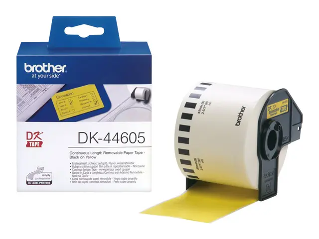 Brother DK44605 - Fjernbart adhesiv - gul - Rull (6,2 cm x 30,5 m)...