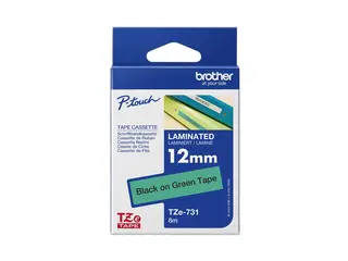 Brother TZe-731 - Sort p&#229; gr&#248;nt - Rull (1,2 cm x 8 m) 1 kassett(er) laminert teip for Brother PT-D210, D600, H110, P750; P-Touch PT-1005, D450, E310; P-Touch Cube Pro PT-P910
