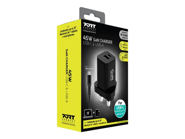 PORT Connect - Strømadapter - 45 watt - 3.4 A - PD, QC 3.0 - 2 utg...