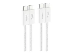 Belkin BoostCharge - USB-kabel - 24 pin USB-C (hann) til 24 pin USB-C (hann) 1.5 m - Hurtiglading opptil 60W - hvit (en pakke 2)
