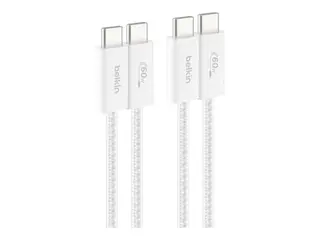 Belkin BoostCharge - USB-kabel - 24 pin USB-C (hann) til 24 pin USB-C (hann) 1.5 m - Hurtiglading opptil 60W - hvit (en pakke 2)