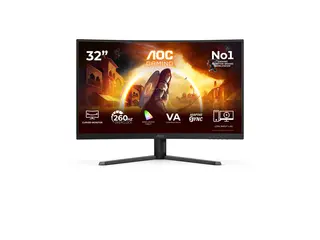 AOC Gaming C32G42ZE - G4 Series - LED-skjerm gaming - kurvet - 32" (31.5" synlig) - 1920 x 1080 Full HD @ 240 Hz - VA - 300 cd/m² - 3500:1 - HDR10 - 0.3 ms - HDMI, DisplayPort - svart, rød