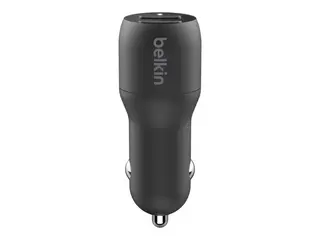 Belkin BoostCharge Dual Charger - Bilstrømadapter 24 watt - 4.8 A - 2 utgangskontakter (USB) - på kabel: Lightning - svart