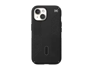 Speck Presidio 2 Grip - Baksidedeksel for mobiltelefon med klikkl&#229;s - MagSafe-samsvar - plastikk - svart, skifergr&#229; - for Apple iPhone 15
