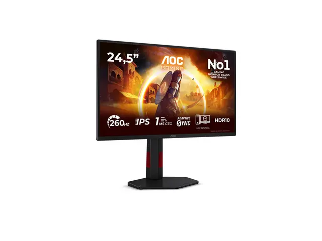 AOC Gaming 25G4ZR - G4 Series - LED-skjerm gaming - 25" (24.5" synlig) - 1920 x 1080 Full HD @ 240 Hz - Fast IPS - 300 cd/m² - 1000:1 - HDR10 - 0.5 ms - 2xHDMI, DisplayPort - svart, rød 
