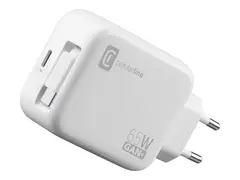 Cellularline - Strømadapter - retraktabel 65 watt - PD, Fast Charge - 2 utgangskontakter (24-stifts USB-C (hunn), 24 pin USB-C (male))
