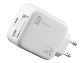Cellularline - Strømadapter - retraktabel 65 watt - PD, Fast Charge - 2 utgangskontakter (24-stifts USB-C (hunn), 24 pin USB-C (male))