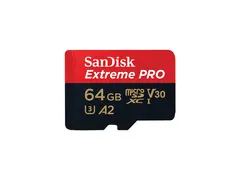 SanDisk Extreme Pro - Flashminnekort (microSDXC til SD-adapter inkludert) 64 GB - A2 / Video Class V30 / UHS-I U3 / Class10 - microSDXC UHS-I