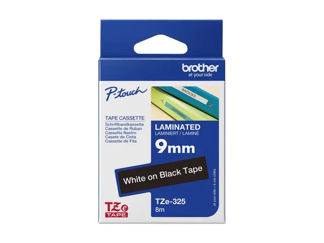 Brother TZe-325 - Selv-adhesiv hvitt på svart Rull (0,9 cm x 8 m) ...