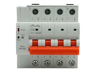 Shelly Pro 4CB - Automatisk vernebryter (DIN-skinnemonterbar) AC 230 V - Ethernet, Wi-Fi, Bluetooth 4.2 - utgangskontakter: 4 - lys grå (RAL 7035)