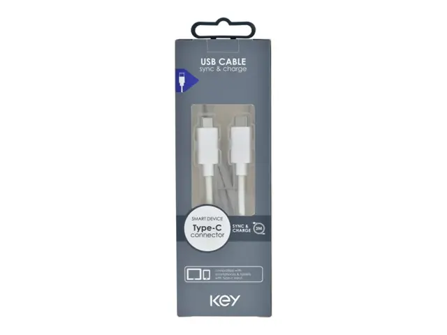 Key - USB-kabel 24 pin USB-C (hann) til USB 2.0 20 V 3 A m hvit