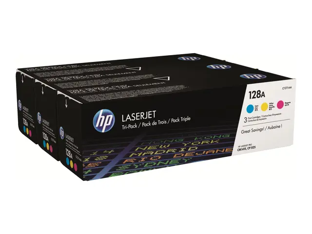 HP 128A - 3-pack - gul, cyan, magenta - original - LaserJet - tone...