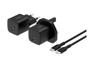 Belkin BoostCharge - Strømbank + AC-strømadapter 10000 mAh - 3 utgangskontakter (USB-C, 2 x USB) - på kabel: USB-C - med pose med glidelås
