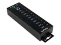 StarTech.com 10-Port USB 3.0 Hub Metal Industrial USB-A Hub with ESD &amp; Surge Protection - Din Rail, Wall or Desk Mountable - TAA Compliant USB Expander Hub (ST1030USBM) - hub - 10 porter