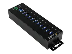 StarTech.com 10-Port USB 3.0 Hub Metal Industrial USB-A Hub with ESD &amp; Surge Protection - Din Rail, Wall or Desk Mountable - TAA Compliant USB Expander Hub (ST1030USBM) - hub - 10 porter