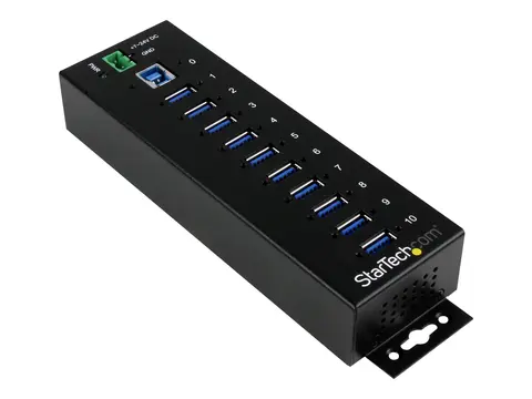 Startech 10-Port USB 3.0 Hub - Metal Industrial USB-A Hub with ESD &amp; Surge Protection Din Rail, Wall or Desk Mountable - TAA Compliant USB Expander Hub (ST1030USBM) - hub - 10 porter