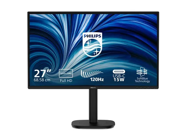 Philips 27B2N3200J - 3000 Series - LED-skjerm 27" - 1920 x 1080 Full HD @ 120 Hz - IPS - 350 cd/m² - 1500:1 - 4 ms - HDMI, VGA, DisplayPort - høyttalere - svart 