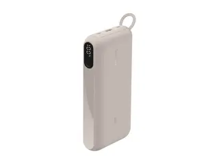 Belkin BoostCharge - Strømbank - med skjerm 20000 mAh - 20 watt - PD - 3 utgangskontakter (2 x USB-C, USB) - på kabel: USB-C - sand