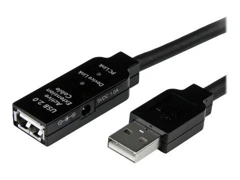 StarTech 5m USB 2.0 Active Extension Cable M/F 5 meter USB A Male to USB A Female USB 2.0 Repeater / Extender Cable - Black - 15ft (USB2AAEXT5M) - USB-forlengelseskabel - USB til USB - 5 m