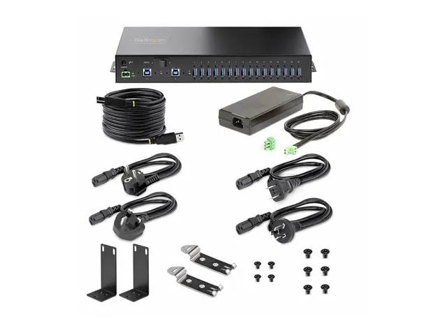 Startech 16-Port Industrial USB 5Gbps Hub with Power Adapter, Meta...