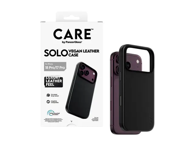 CARE by PanzerGlass Solo - Beskyttende deksel for mobiltelefon MagSafe-samsvar - veganlær - svart - for Apple iPhone 17 Pro, 18 Pro 
