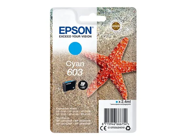 Epson 603 - 2.4 ml - cyan - original - blære med RF/lyd-alarm - bl...