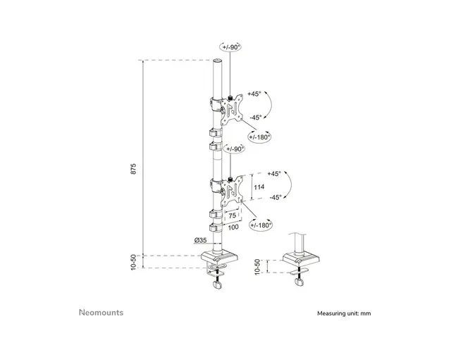 Neomounts DS60-600BL2V - Monteringssett (leddarm) - full bevegelse...