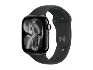 Apple Watch Series 11 (GPS + Cellular) 46 mm - jet svart aluminium - smartklokke med sportsb&#229;nd - fluorelastomer - svart - b&#229;ndbredde: S/M - 64 GB - Bluetooth, LTE, Wi-Fi 4, UWB - 5G - 36.9 g