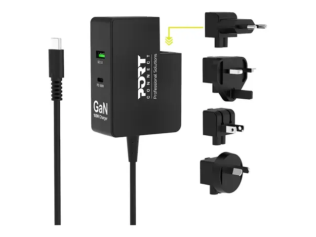 PORT Connect - Strømadapter 100 watt 5 A PD, QC 3 utgangskontakter...