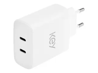 Key - Str&#248;madapter - 40 watt - PD - 2 utgangskontakter (2 x USB-C) hvit - Europa