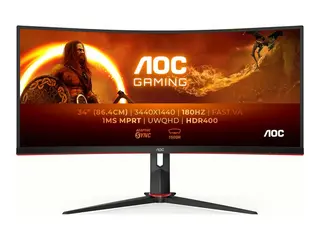 AOC Gaming CU34G2XP/BK - LED-skjerm gaming - kurvet - 34&quot; - 3440 x 1440 WQHD @ 180 Hz - VA - 4000:1 - DisplayHDR 400 - 1 ms - 2xHDMI, 2xDisplayPort - svart