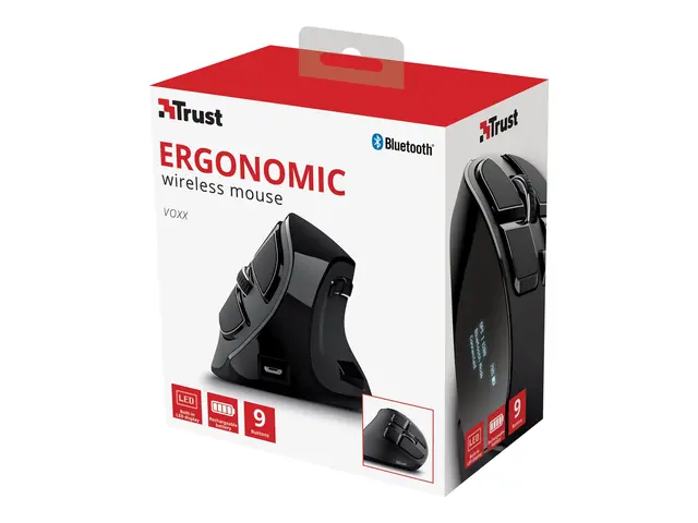 Trust Voxx - Vertikal mus - ergonomisk - høyrehendt - optisk - 9 k...
