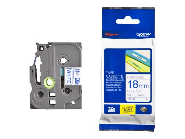 Brother TZe-243 - Selv-adhesiv blått på hvitt Rull (1,8 cm x 8 m) ...