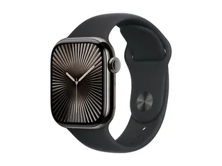 Apple Watch Series 10 (GPS + Cellular) 42 mm - skifer titan - smartklokke med sportsb&#229;nd - fluorelastomer - svart - b&#229;ndbredde: S/M - 64 GB - LTE, Wi-Fi 4, UWB, Bluetooth - 4G - 34.4 g