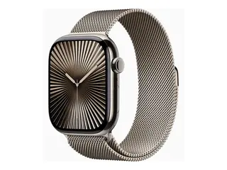 Apple Watch Series 10 (GPS + Cellular) 46 mm - naturlig titan - smartklokke med fint strikket l&#248;kke - nett av rustfritt st&#229;l - naturlig - b&#229;ndbredde: S/M - 64 GB - LTE, Wi-Fi 4, UWB, Bluetooth - 4G - 41.7 g