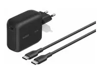 Belkin BoostCharge - Strømadapter - 100 watt PD 3.2/PPS, UFCS, AVS, QC 5.0, FC 2.0, Hypercharge (USB-C) - på kabel: USB-C - svart - EMEA
