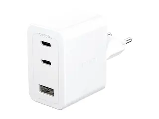 empower by PanzerGlass - Strømadapter - 70 watt Power Delivery 3.1 - 3 utgangskontakter (2 x USB-C, USB-type A) - sølvhvit