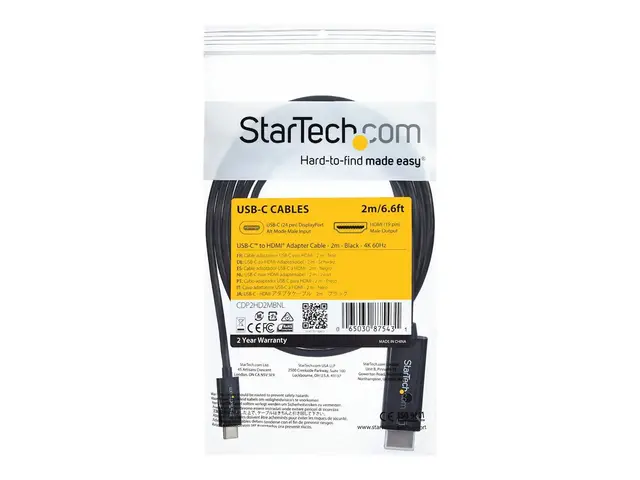 StarTech.com 6ft (2m) USB C to HDMI Cable, 4K 60Hz Type 2.0 Video ...