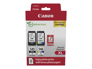 Canon PG-545 XL/CL-546XL Photo Value Pack 2-pack - Høy ytelse - svart, farge (cyan, magenta, gul) - original - blank - 50 ark - 100 x 150 mm - blekkpatron/papirsett