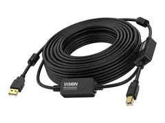 Vision - USB-kabel - USB (hann) til USB-type B (hann) USB 2.0 - 10 m - aktiv inline-forsterker - svart
