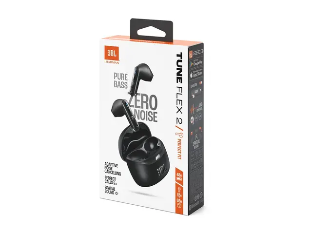 JBL TUNE Flex 2 - True wireless-hodetelefoner med mikrofon i øret - Bluetooth - aktiv støydemping - svart 