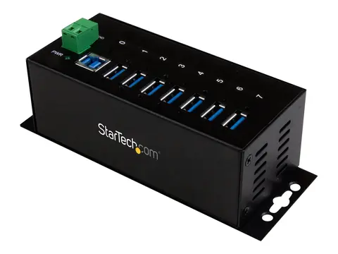 Startech 7-Port USB 3.0 Hub - Metal Industrial USB-A Hub with ESD Protection &amp; 350W Surge Protection Din Rail, Wall or Desk Mountable - TAA Compliant USB Expander Hub (ST7300USBME) - hub - 7 porter