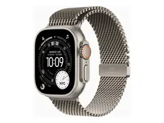 Apple Watch Ultra 3 - 49 mm - naturlig titan Ja smartklokke med fint strikket løkke - båndbredde: S - 64 GB - LTE, NFC, Wi-Fi 4, UWB, Bluetooth - 5G - 61.6 g