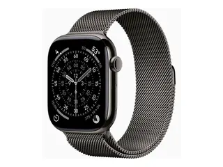 Apple Watch Series 11 (GPS + Cellular) - 46 mm skifer titan - smartklokke med fint strikket l&#248;kke - nett av rustfritt st&#229;l - skifer - b&#229;ndbredde: S/M - 64 GB - Bluetooth, LTE, Wi-Fi 4, UWB - 5G - 43.1 g